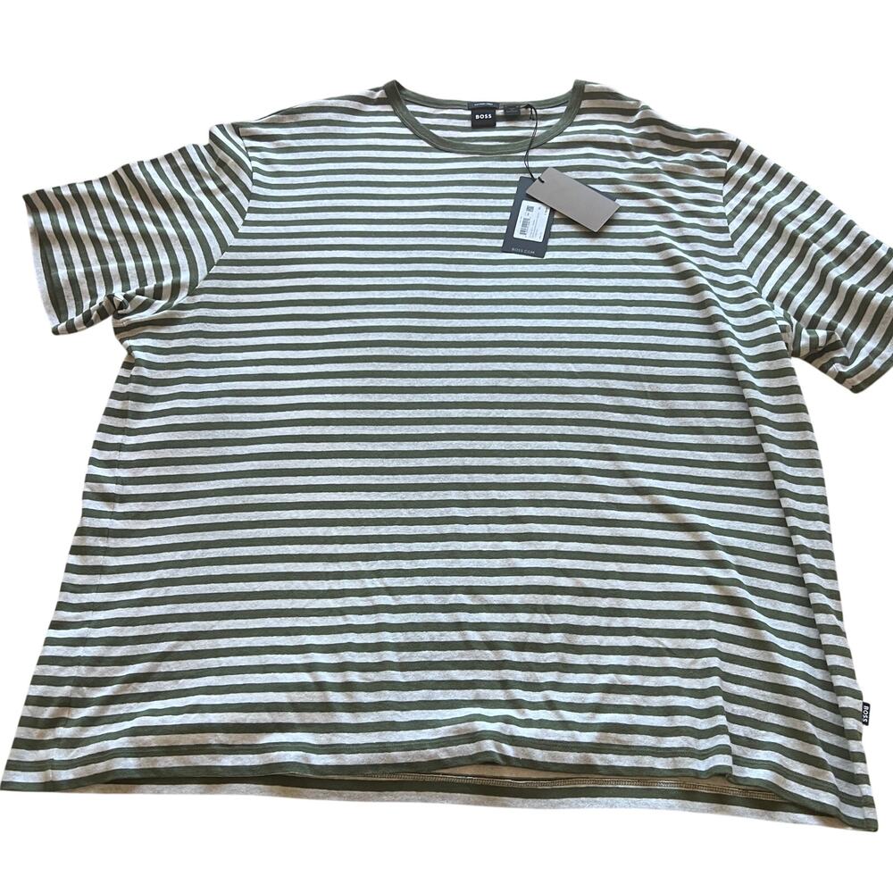 BOSS By Hugo Boss Green & White Stripe Cotton-Linen Tee – NWT